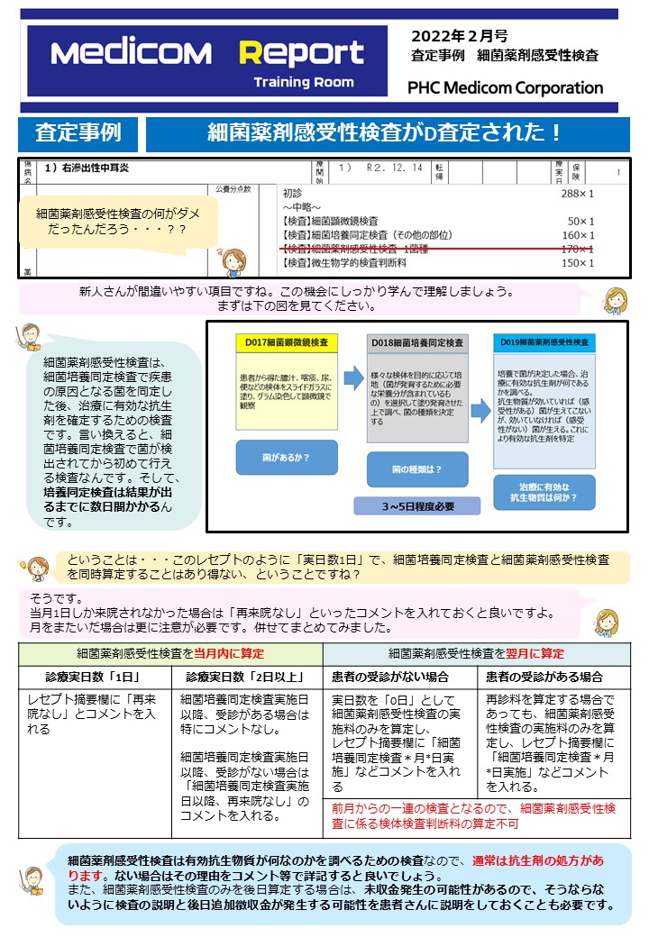 査定事例 細菌薬剤感受性検査